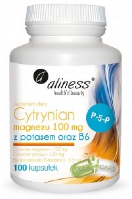 Cytrynian Magnezu 100 mg z potasem 150 mg, B6 (P-5-P) x 100 caps VEGE 